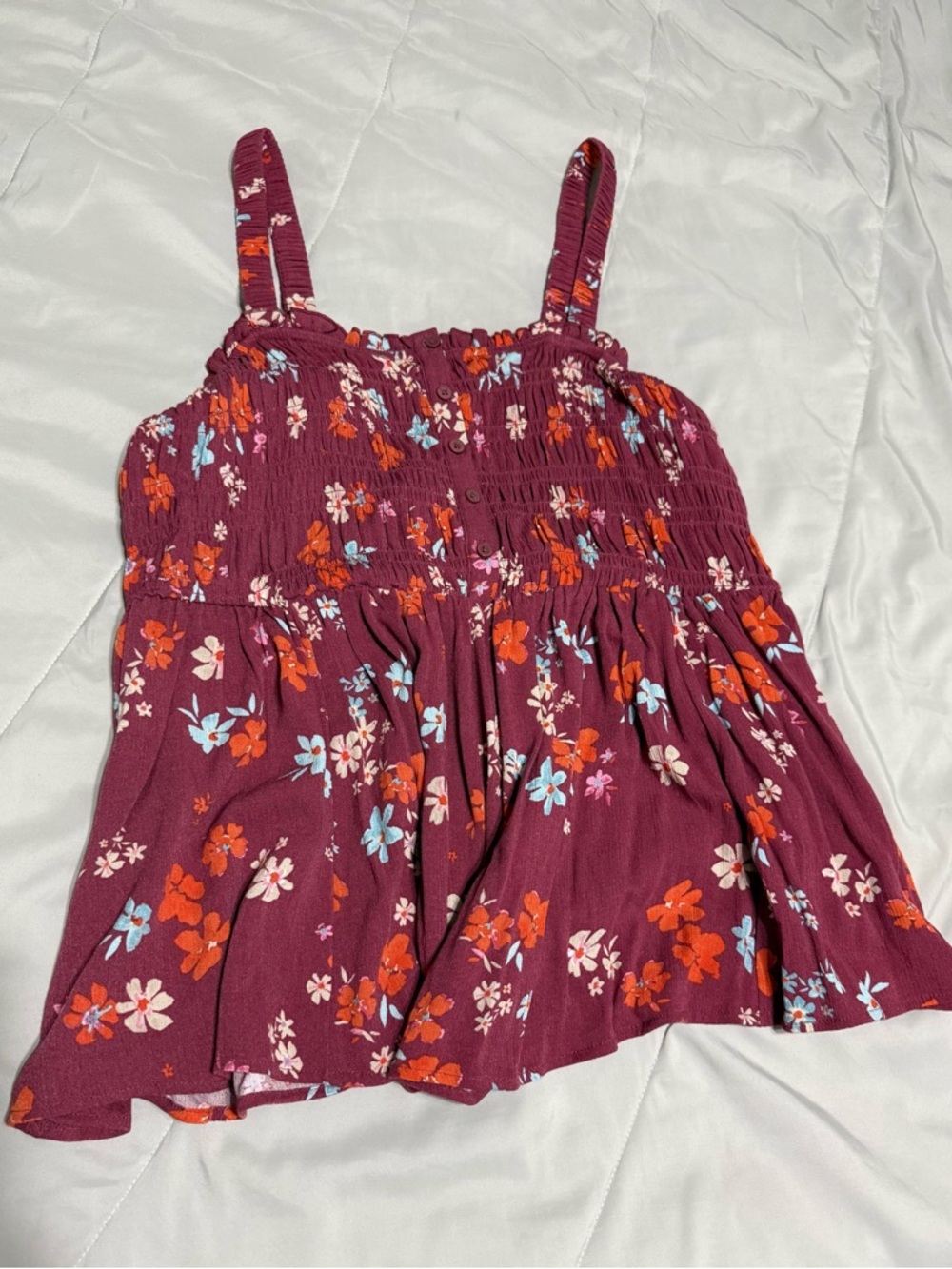Torrid Floral Smocked Burgundy Tank Top